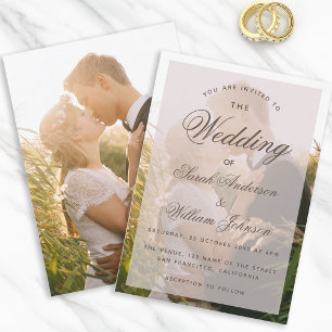 Invitación Foto boda Guión transparente elegante moderno