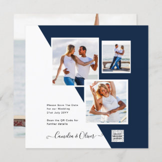 Invitación FOTO Boda Invitar código QR Guardar fecha AZUL