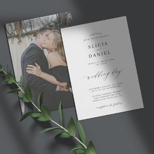 Invitación Foto: boda minimalista de escritura en blanco y ne