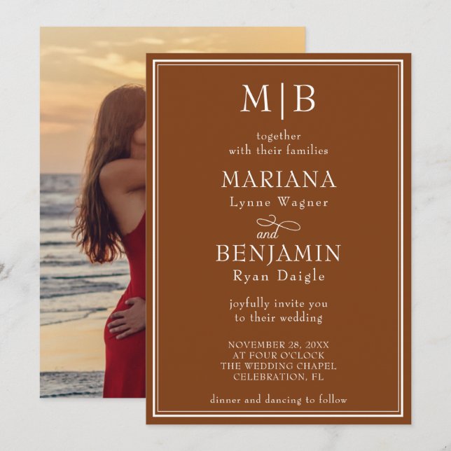 Invitación Foto Boda Minimalista Moderna Marrón (Anverso / Reverso)