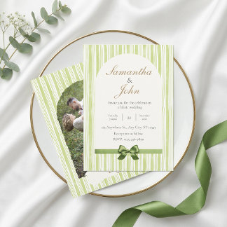 Invitación Foto Boda Moderno Verde Cítrico con Raya Atrás