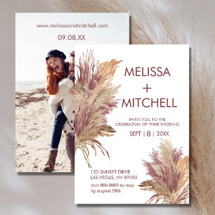 Invitación Foto boda Pampas Grass Elegance Mauve Pink