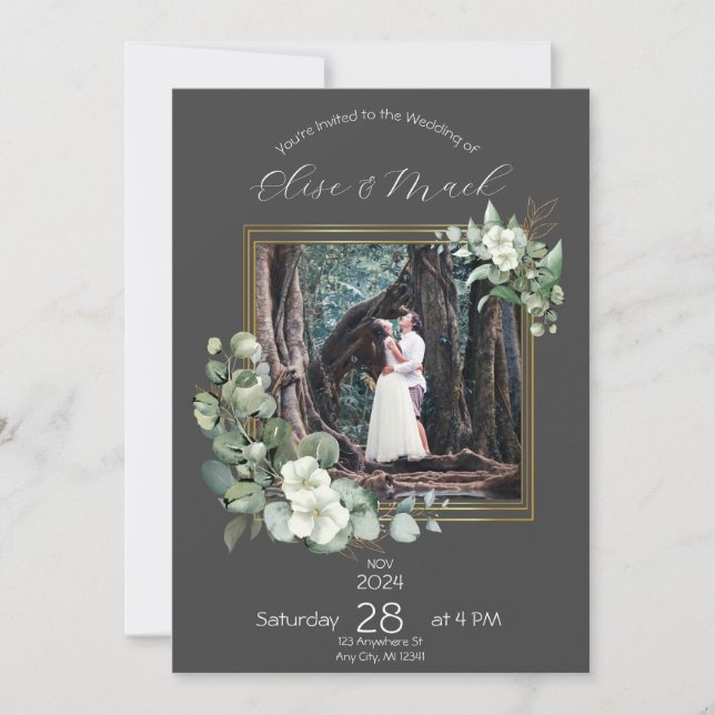 Invitación Foto Boda personalizada de Eucalyptus minimalista (Anverso)