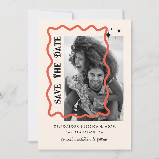 Invitación Foto Boda retro de marco ondulado Guardar la fecha (Anverso)