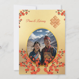 Invitación Foto Boda tibetano con flores de cerezo