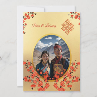 Invitación Foto Boda tibetano con flores de cerezo
