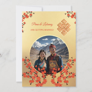 Invitación Foto Boda tibetano con flores de cerezo