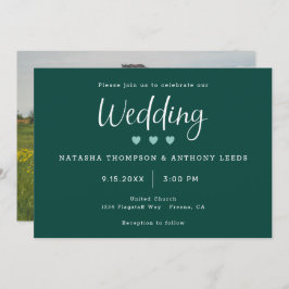 Invitación Foto Boda Tres Corazones Verde Oscuro