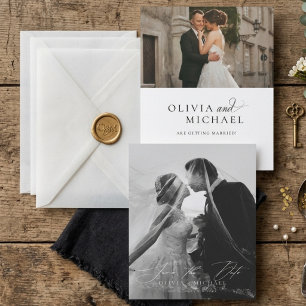 Invitación Foto Boda Velo Caligrafía Blanco Negro