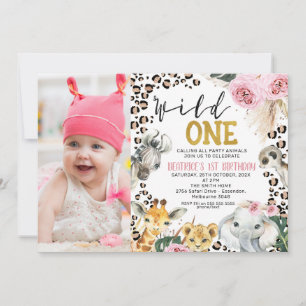 Invitación Foto Boho Floral Safari Wild Un primer cumpleaños