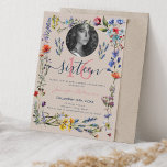 Invitación FOTO Boho Flores Silvestres Presionadas Dulce 16 C<br><div class="desc">Una Cuta Acuarela Flores Silvestres Dulce Plantilla De Invitación A Los 16 Años. Haga su dulce 16 uno para recordar con nuestra hermosa plantilla de invitación a las flores silvestres acuáticas. Personalízalo por el toque perfecto. Shop now!</div>