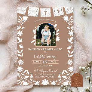 Invitación Foto Boho Marrón Cielito Lindo Bautizo