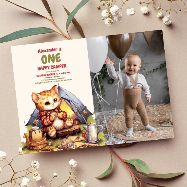 Invitación Foto Boho One Happy Camper Primer Fiesta de cumple (Subido por el creador)
