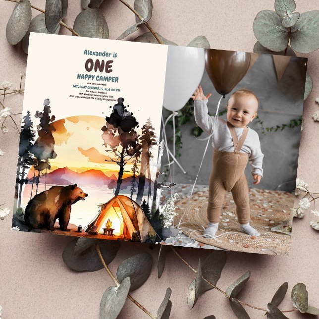 Invitación Foto Boho One Happy Camper Primer Fiesta de cumple (Subido por el creador)