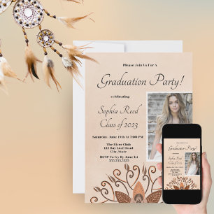 Invitación Foto Boho Terracota Mandala Graduación 