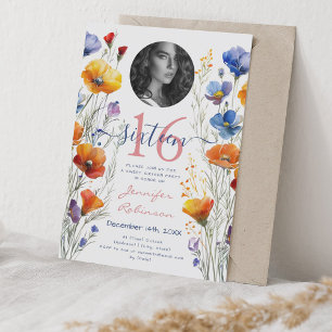 Invitación FOTO Boho Watercolor Flores silvestres dulce 16 Fi