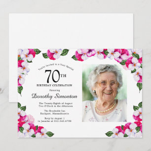 Invitación Foto Bonito Magenta Rosa Blanco 70 Cumpleaños