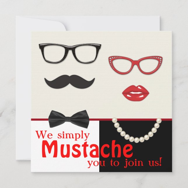 Invitación Foto Booth Prop. Mustache Fiesta de cumpleaños (Anverso)