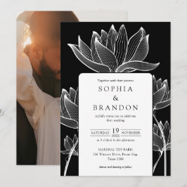 Invitación Foto Botánica Floral Boda Blanco Y Negro