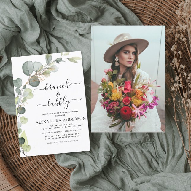 Invitación Foto Brunch & Bubbly Bridal Shower Eucalyptus (Subido por el creador)