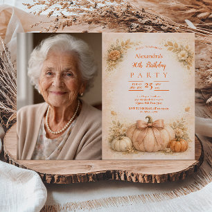 Invitación Foto Calabaza Otoñal Vintage Cumpleaños 90