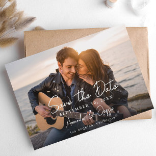 Invitación Foto - Caligrafía Horizontal Save the Date 3