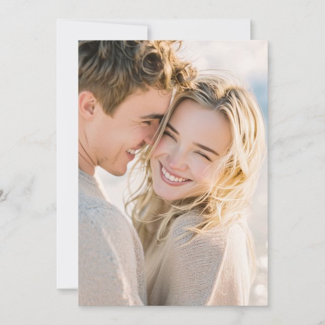 Invitación Foto Cándida Romántica en Beige (Anverso)