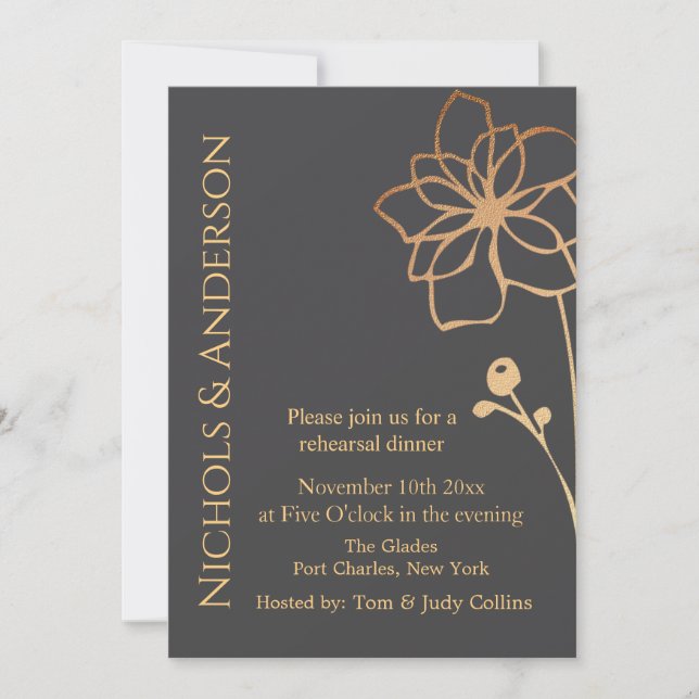 Invitación Foto Carbón y oro Prueba de Boda de código QR (Anverso)