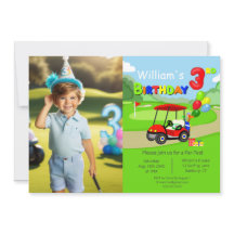 Foto carrito de golf rojo cumpleaños 3 niño