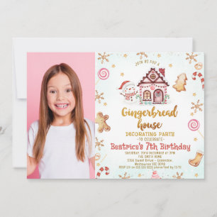 Invitación Foto Casa de Gingerbread Día de Cumpleaños Decoran