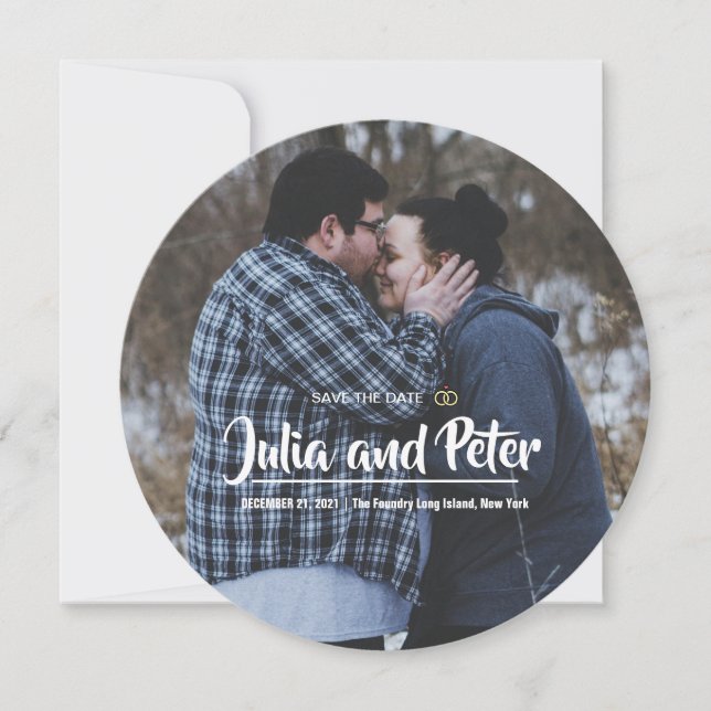 Invitación Foto Casual Save The Date Round Boda (Anverso)