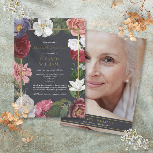 Invitación Foto Celebración de la Vida Funeral Rosa Floral