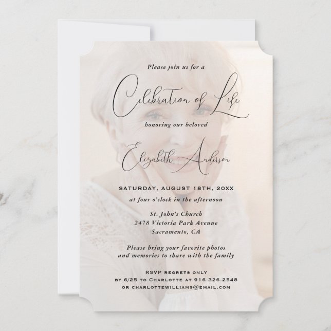 Invitación Foto: Celebración de la vida por el funeral floral (Anverso)