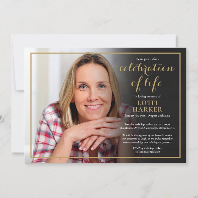 Invitación Foto Celebración Del Guión De Oro Del Funeral Life (Anverso)