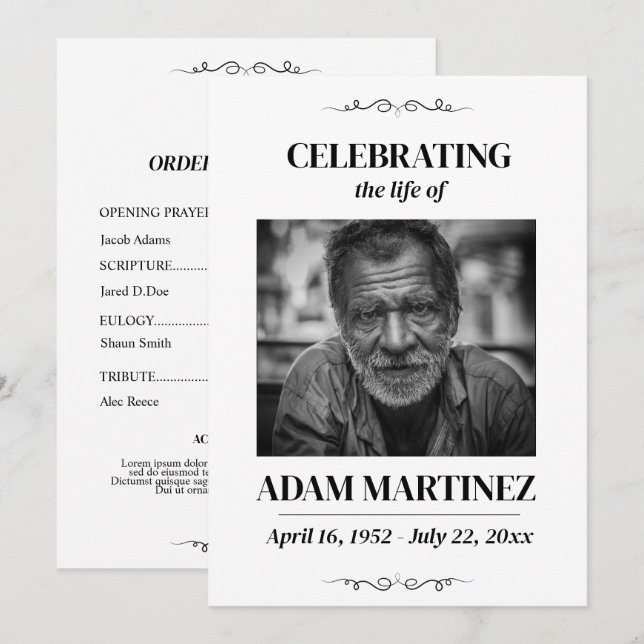 Invitación Foto Celebración Del Memorial De La Vida En Funera (Anverso / Reverso)
