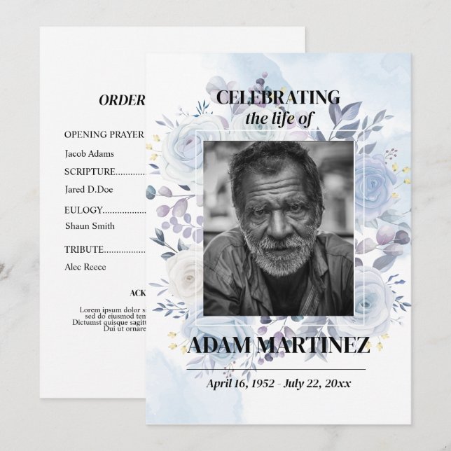 Invitación Foto Celebración Del Memorial De La Vida En Funera (Anverso / Reverso)