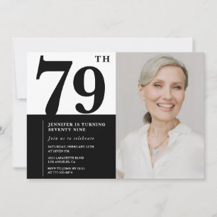 Invitación Foto Chic Negra Blanca Cumpleaños 79