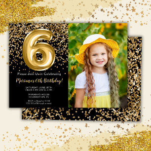 Invitación Foto Chica de niños de oro negro Fiesta de cumplea