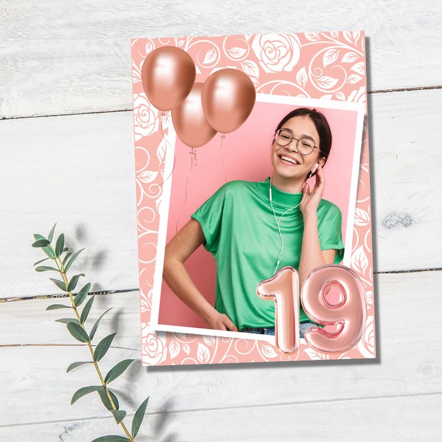Invitación Foto chica Pink 19th Birthday Party (Subido por el creador)