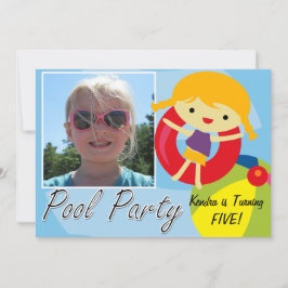 Invitación Foto Chica rubio Fiesta de piscina Cumpleaños
