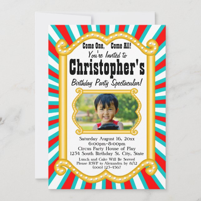 Invitación Foto Circo Carnaval Marqués Fiesta de Cumpleaños (Anverso)