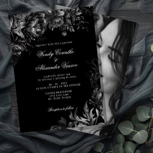 Invitación Foto clásica de Boda negro gótico