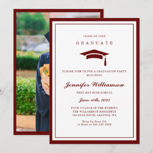 Invitación Foto clásica de graduación de guiones rojos y blan