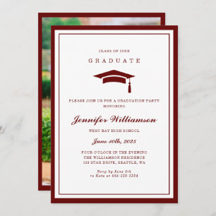 Invitación Foto clásica de graduación de guiones rojos y blan