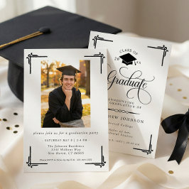 Invitación Foto Clásica de Graduación en Blanco y Negro
