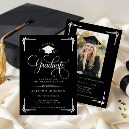 Invitación Foto Clásica de Graduación en Blanco y Negro