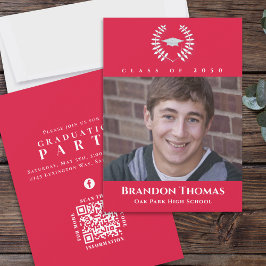 Invitación Foto Clásica de graduación en rojo y blanco
