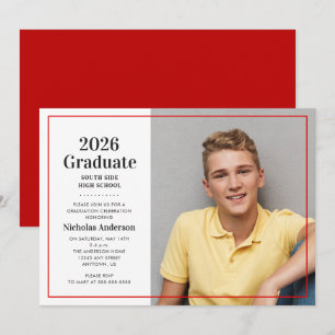 Invitación Foto clásica de graduado 2026 en rojo para graduac