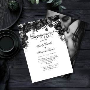 Invitación Foto clásica de la fiesta de compromiso blanco gót