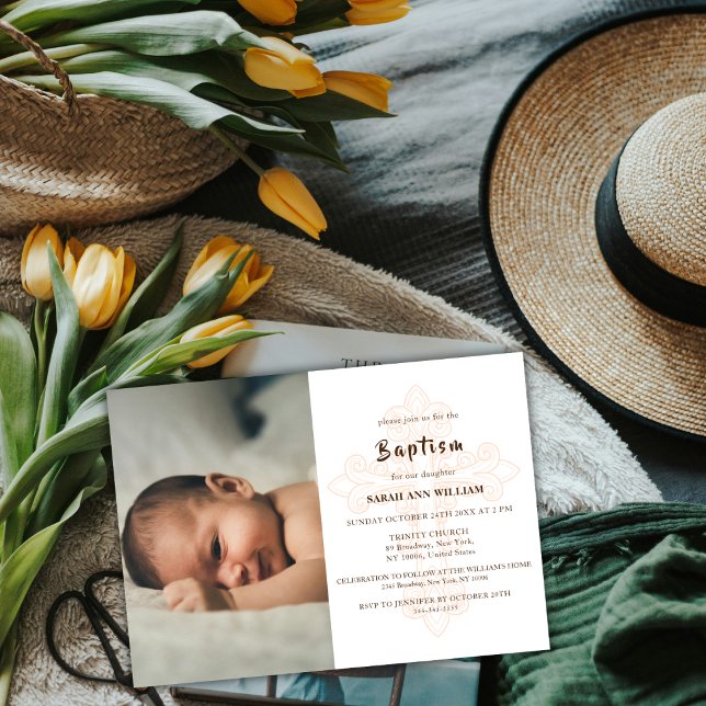 Invitación Foto clásica Tipografía de oro Baptismo (Classic Photo Gold Typography Cross Baptism Invitation)